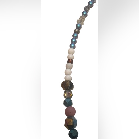 Multi Stone Pendant Necklace 18” Beaded One Of A Kind Blue Cream Bling Peace - Picture 2 of 9